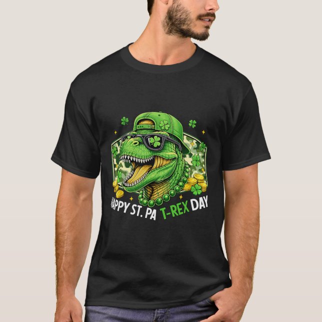 Camiseta Happy St Pat-rex Day Dinosaur Camo St Patricks Day (Frente)