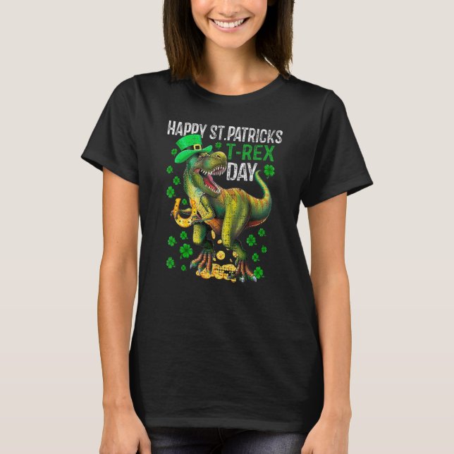 Camiseta Happy St PaT Rex Dinosaur Saint Patrick's Day Boys (Frente)