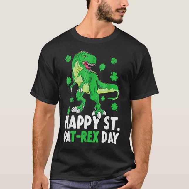 Camiseta Happy St PaT Rex Dinosaur Saint Patrick's Day For  (Frente)