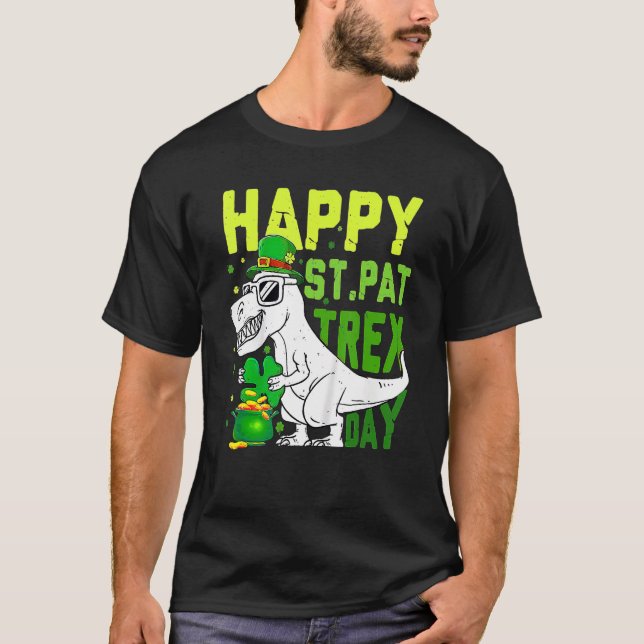 Camiseta Happy St PaT Rex Dinosaur Saint Patrick's Day For  (Frente)