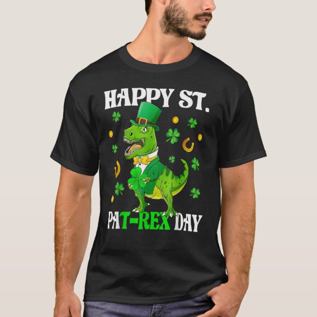 Camiseta Happy St PaT Rex Dinosaur Saint Patrick's Day For  (Frente)
