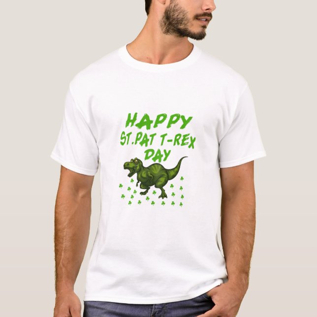 Camiseta Happy St Pat Rex Saint Patrick's Day Dinosaur Boys (Frente)