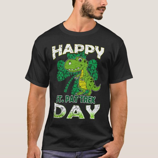 Camiseta Happy St Pat Rex St Patrick's Day Cute Dinosaur Ki (Frente)