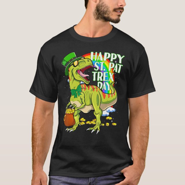 Camiseta Happy St Pat T-rex Day Green Lucky Shamrock St Pat (Frente)