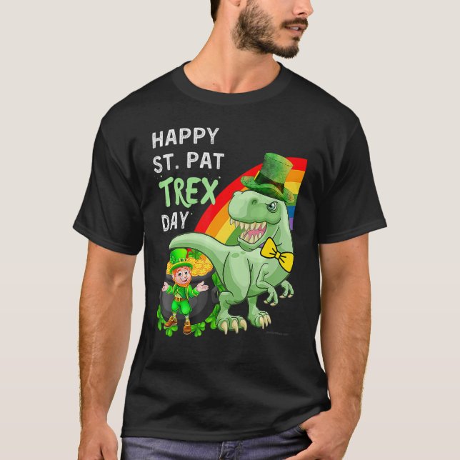 Camiseta Happy St Pat T Rex Saint Patrick's Day Dinosaur (Frente)
