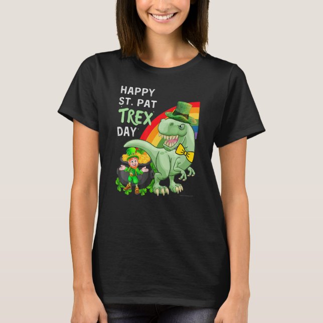 Camiseta Happy St Pat T Rex Saint Patrick's Day Dinosaur (Frente)