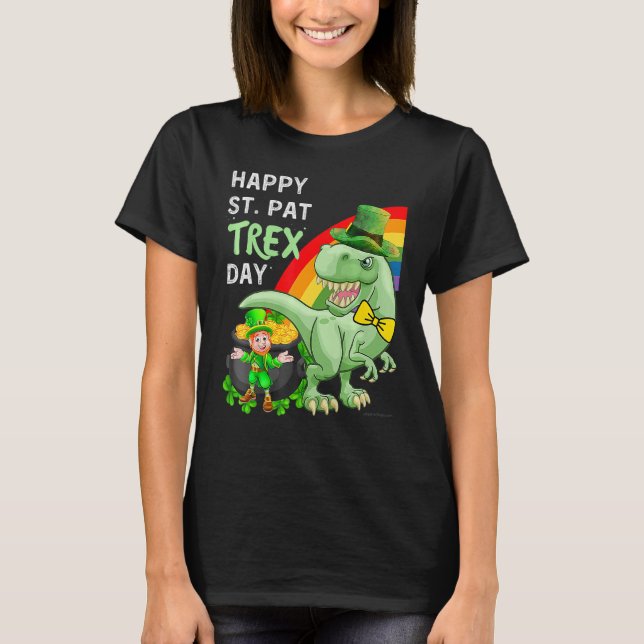 Camiseta Happy St Pat T Rex Saint Patrick's Day Dinosaur (Frente)