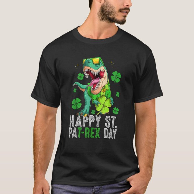 Camiseta Happy St Pat T-Rex Saint Patrick's Day Dinosaur Bo (Frente)