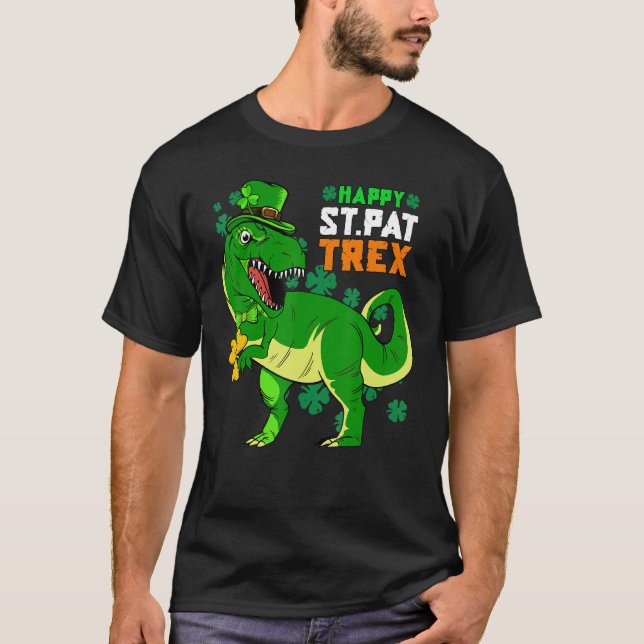 Camiseta Happy St Pat Trex Day Saint Patrick Dinosaur Boys  (Frente)