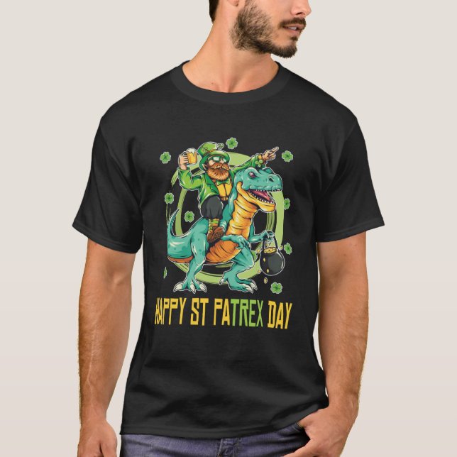 Camiseta Happy St Patrex Day Rex Dinosaur Shamrock C leaf (Frente)