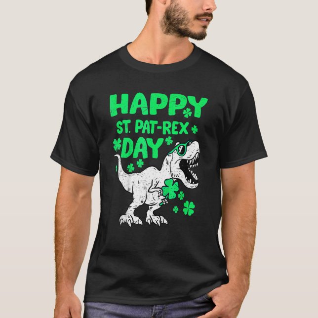 Camiseta Happy St PaTRex Dinosaur Saint Patrick's Day Boys  (Frente)