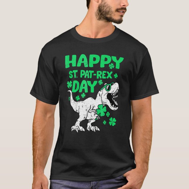 Camiseta Happy St PaTRex Dinosaur Saint Patrick's Day Boys  (Frente)