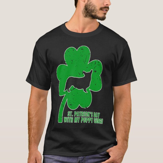 Camiseta Happy St Patrick Day Shamrock Puppy Corgi 17 March (Frente)