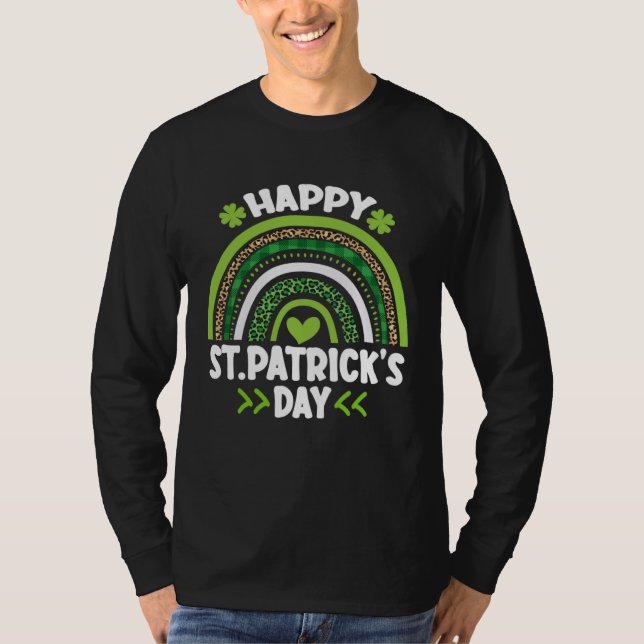 Camiseta Happy St Patrick s Day Leopard Print Rainbow Shamr (Frente)