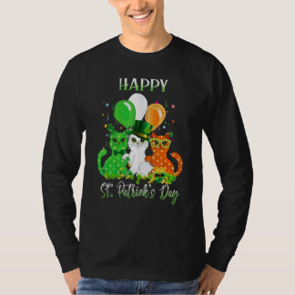 Camiseta Happy St Patrick's Day Cats Ireland Flag Shamrock 