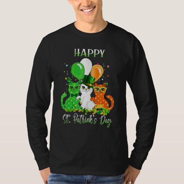 Camiseta Happy St Patrick's Day Cats Ireland Flag Shamrock  (Frente)