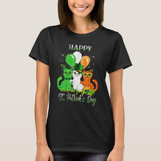 Camiseta Happy St Patrick's Day Cats Ireland Flag Shamrock  (Frente)