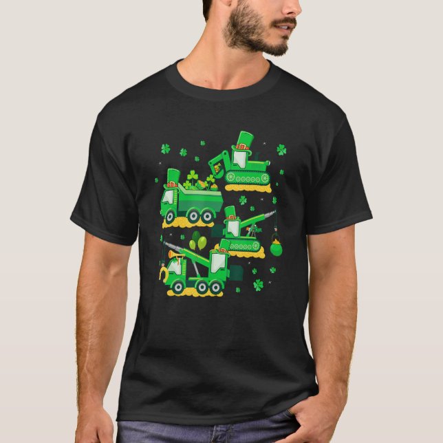 Camiseta Happy St Patricks Day Crane Truck Construction Boy (Frente)