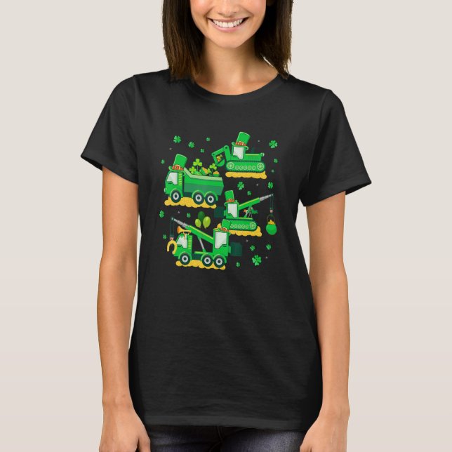 Camiseta Happy St Patricks Day Crane Truck Construction Boy (Frente)