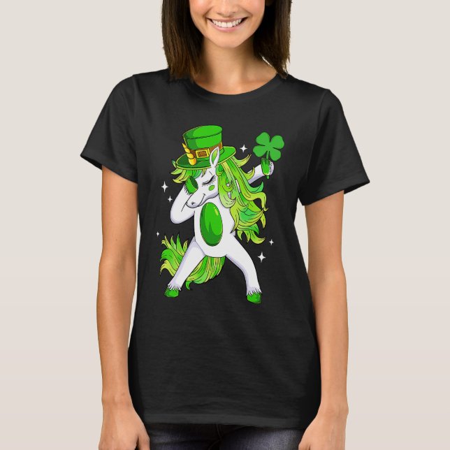 Camiseta Happy St Patrick's Day Dabbing Unicorn Lucky Shamr (Frente)