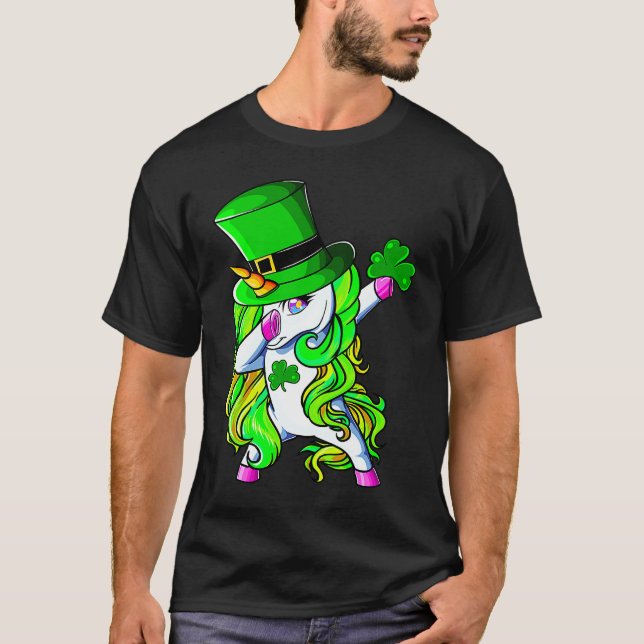 Camiseta Happy St Patrick's Day Dabbing Unicorn Lucky Shamr (Frente)