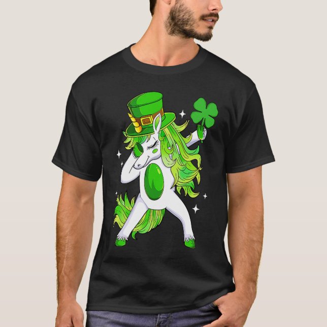 Camiseta Happy St Patrick's Day Dabbing Unicorn Lucky Shamr (Frente)