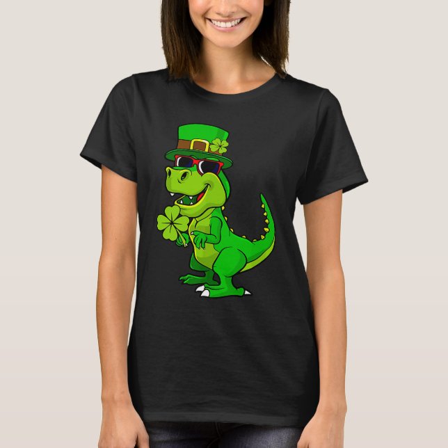 Camiseta Happy St Patrick's Day Dinosaur Rex Lucky Shamrock (Frente)