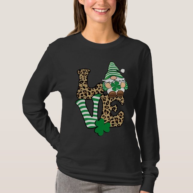 Camiseta Happy St Patricks Day  Gnome Graphic LOVE Leopard  (Frente)