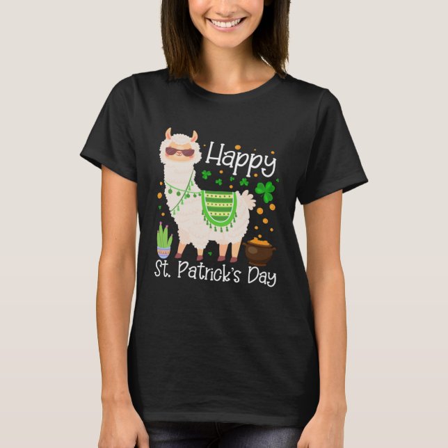 Camiseta Happy St Patricks Day Llama Dad Mom Boy Girl (Frente)