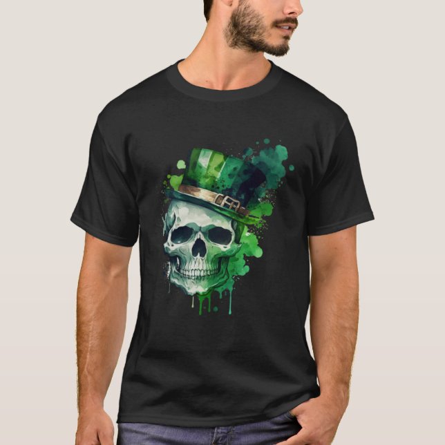 Camiseta Happy St Patricks Day Skull C Green Shamrock  11 (Frente)