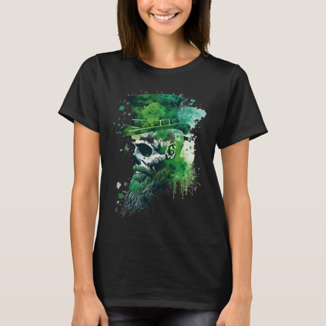 Camiseta Happy St Patricks Day Skull C Green Shamrock  12 (Frente)