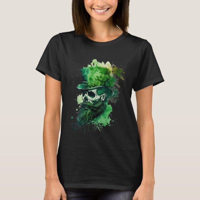Camiseta Happy St Patricks Day Skull C Green Shamrock  13 (Frente)