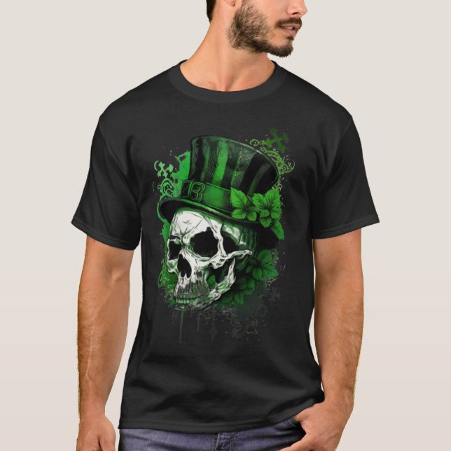 Camiseta Happy St Patricks Day Skull C Green Shamrock  3 (Frente)