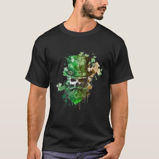 Camiseta Happy St Patricks Day Skull C Green Shamrock  8 (Frente)