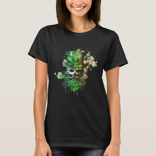 Camiseta Happy St Patricks Day Skull C Green Shamrock  8 (Frente)