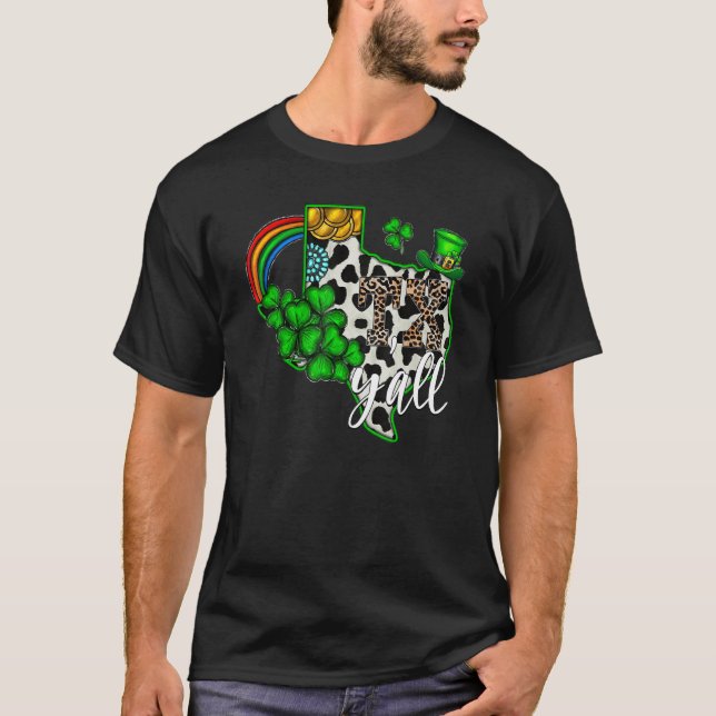 Camiseta Happy St. Patrick's day Texas Y'all Cowhide Lucky  (Frente)