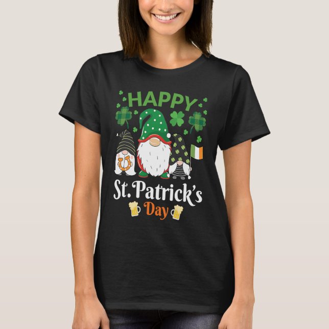 Camiseta Happy St Patrick's Day Three Gnome Irish Flag Sham (Frente)