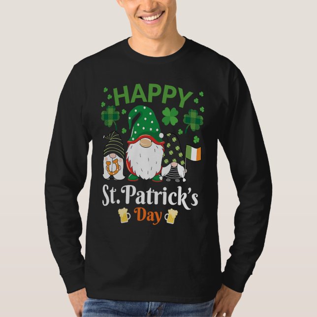 Camiseta Happy St Patrick's Day Three Gnome Irish Flag Sham (Frente)