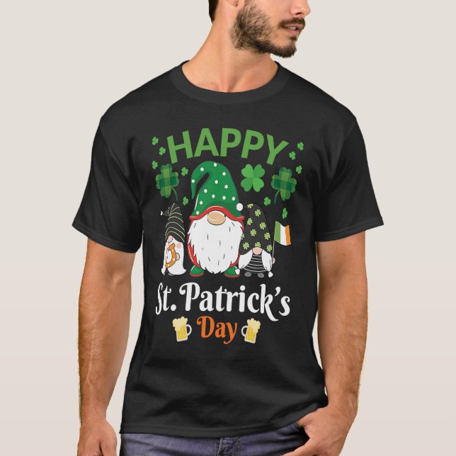 Camiseta Happy St Patrick's Day Three Gnome Irish Flag Sham (Frente)