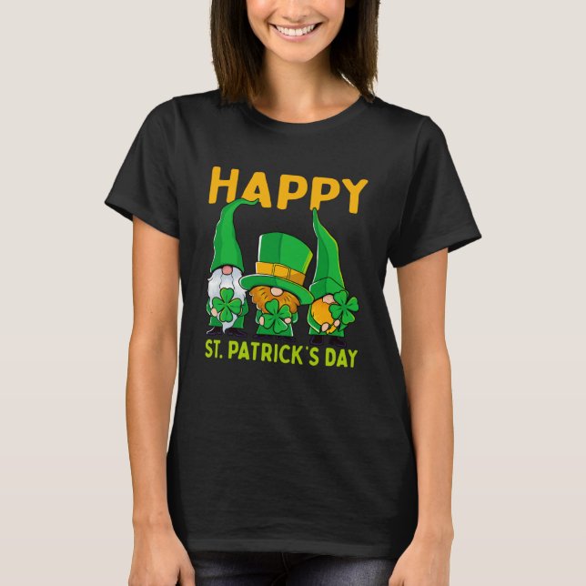 Camiseta Happy St Patrick's Day Three Gnome Irish Shamrock  (Frente)