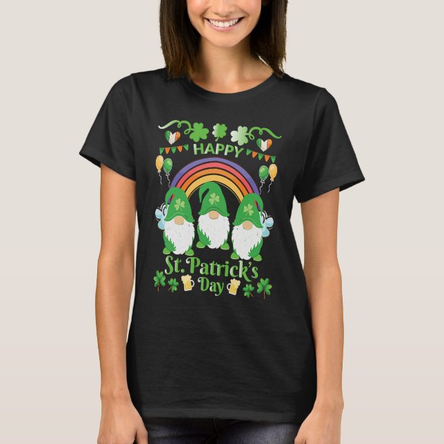 Camiseta Happy St Patrick's Day Three Gnome Irish Shamrock  (Frente)