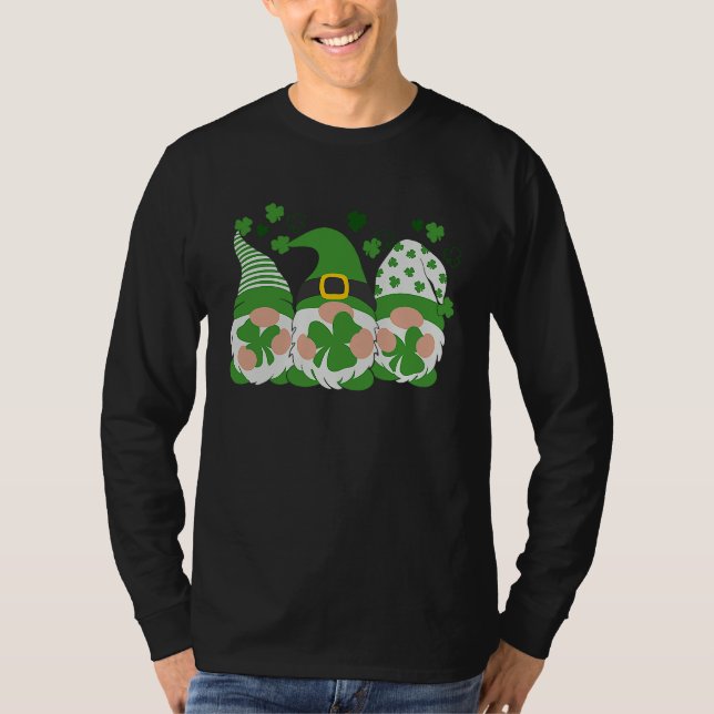 Camiseta Happy St Patrick's Day Three Gnomes Lucky Shamrock (Frente)