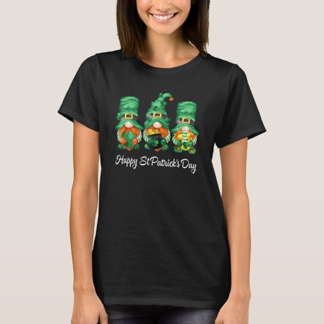 Camiseta Happy St Patrick's Day Three Gnomes Shamrock Lucky (Frente)