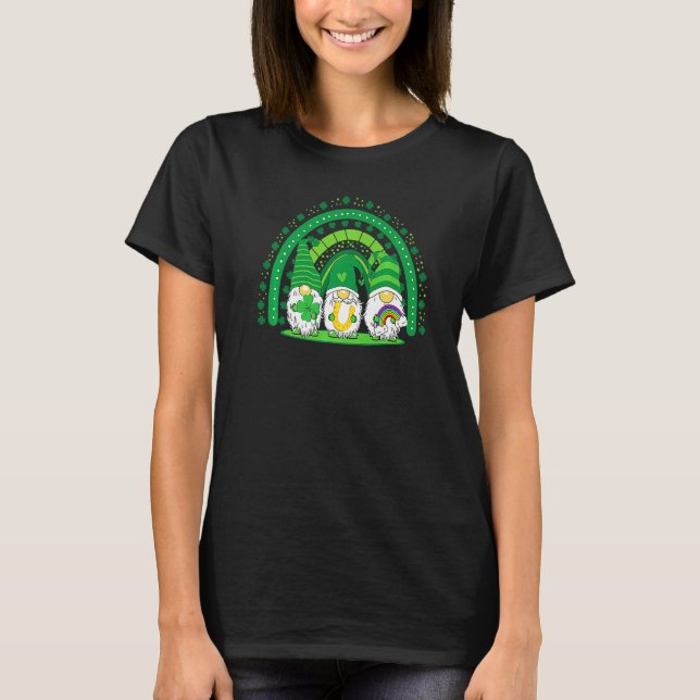 Camiseta Happy St Patrick's Day Three Gnomes Shamrock Rainb (Frente)