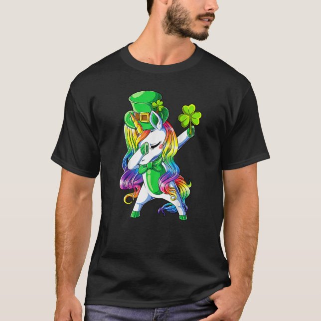 Camiseta Happy St Patrick's Day Unicorn Face Irish Shamrock (Frente)
