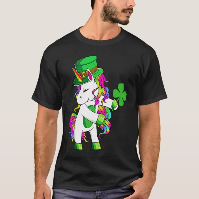 Camiseta Happy St Patrick's Day  Unicorn Lucky Shamrock Iri (Frente)