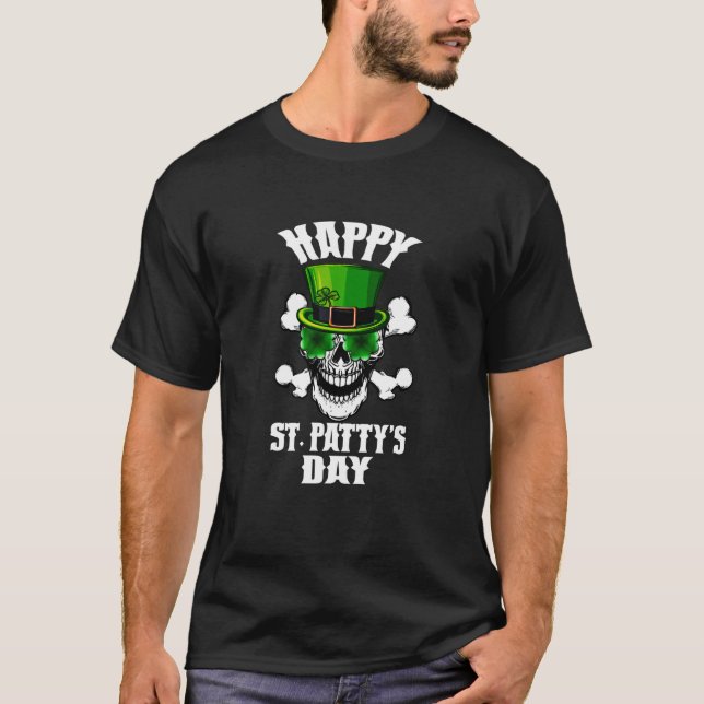 Camiseta Happy St Patty's Day St Patricks Sugar Skull Lepre (Frente)