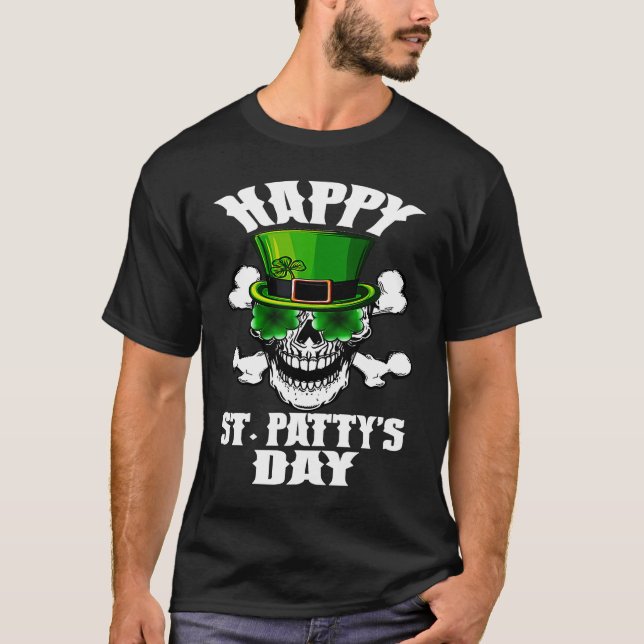 Camiseta Happy St Patty's Day St Patricks Sugar Skull Lepre (Frente)