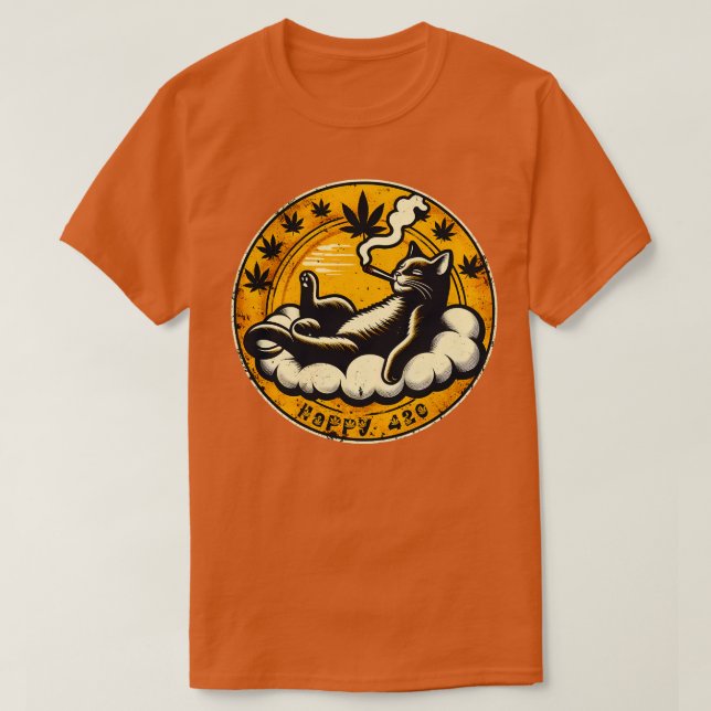 Camiseta Happy Stoner Cat (Frente do Design)