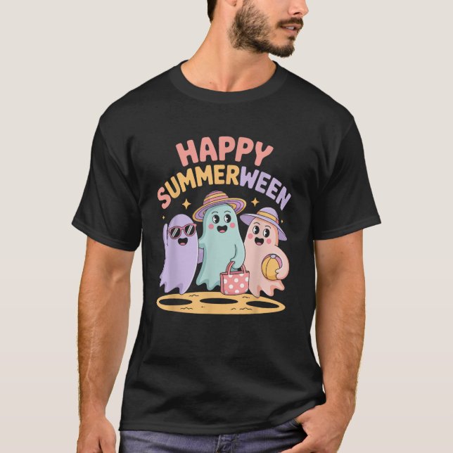 Camiseta Happy Summerween Ghosts Vibes Fun Halloween  (Frente)